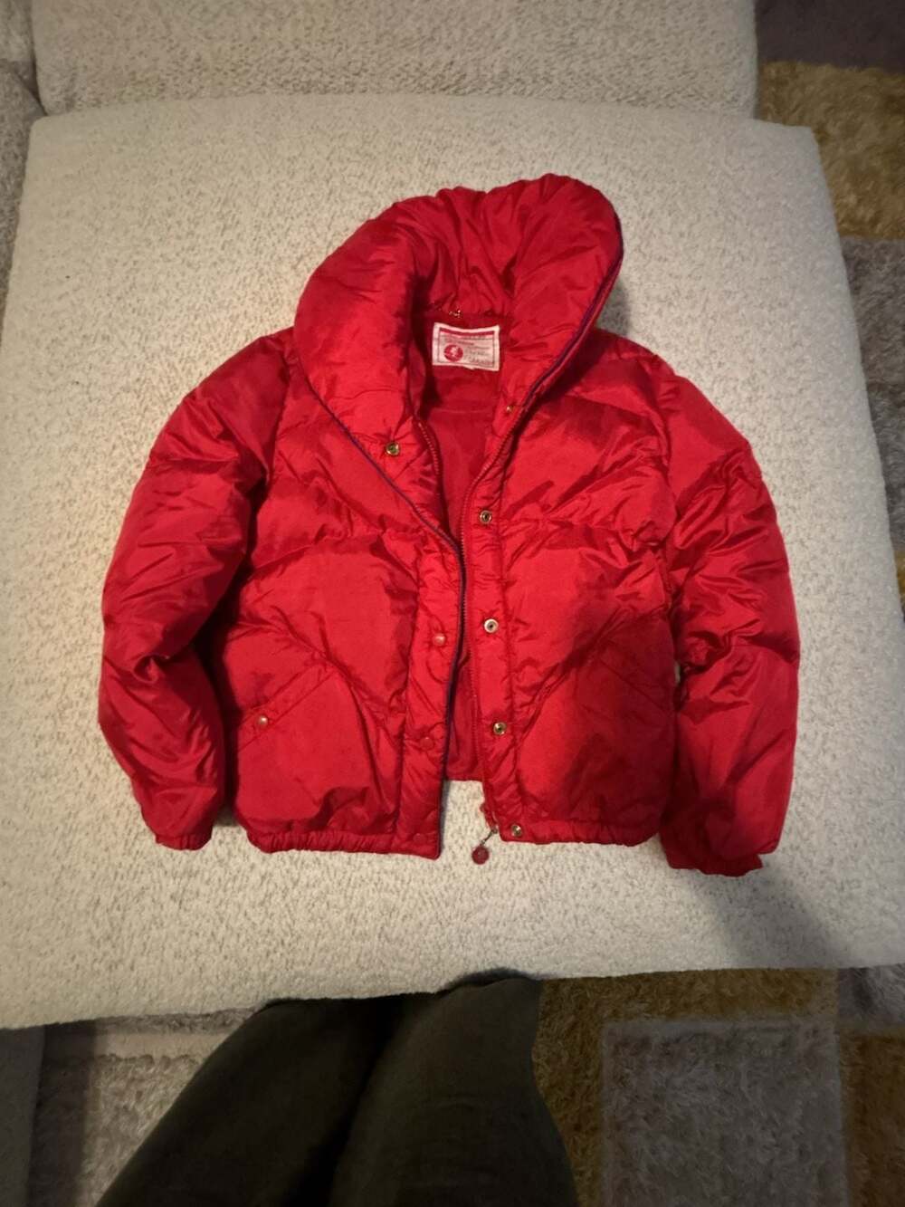 Vintage JCPenney Ski Wear Red Quilted Puffer Jacket with Oversized Collar